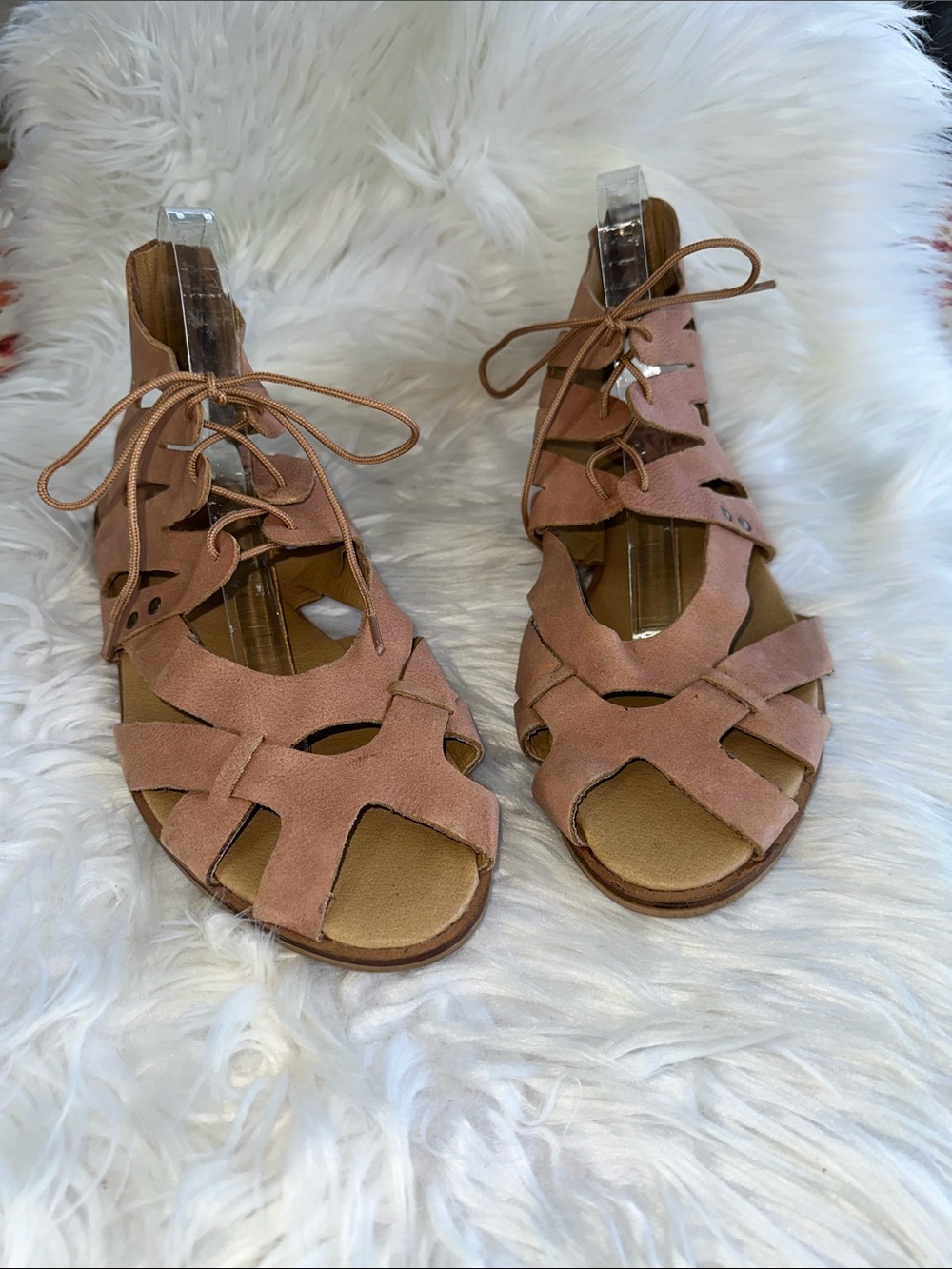 Latigo for Anthropologie Barista Women’s Lace-Up Leather Sandals in Dusty Pink